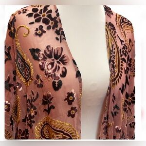 Forever 21 Sheer Floral Shawl in Pink and Gold. Velvet Paisleys and Flowers.